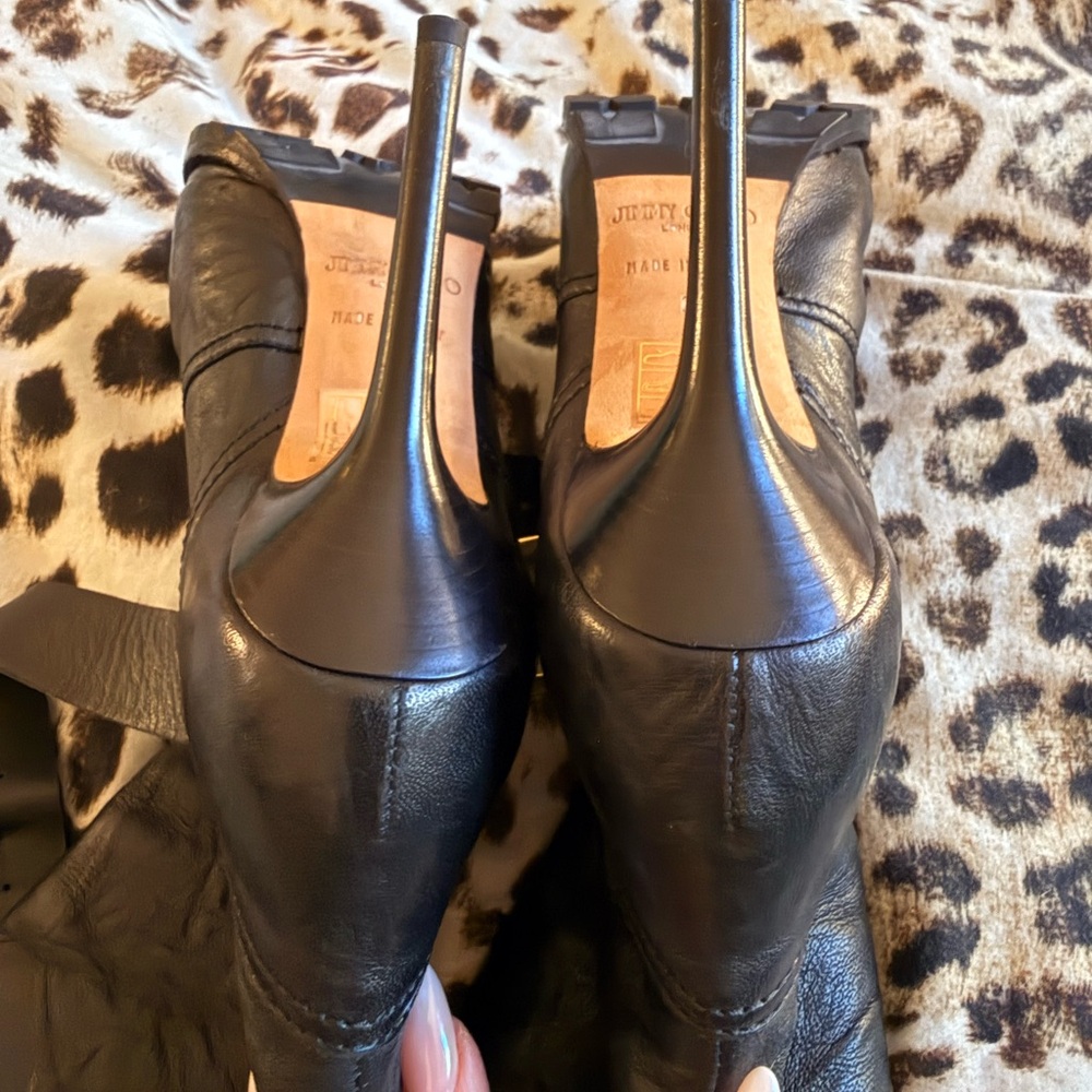 Jimmy Choo Black Leather Biker Stiletto Boots - Picture 9 of 15